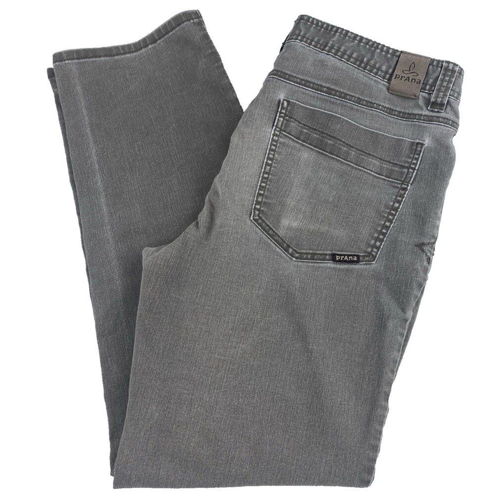 Prana Jeans Mens 36x32 Slim Fit Gray Stretch Denim Hiking Outdoors Gorpcore